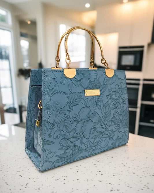 Leather Printed floral totebag