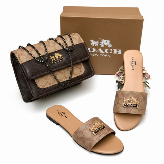 Premium Coach Leather Crossbody Bag With Free slippers